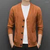 Herentruien 2022 Heren Twist gebreide Cardigan Autumn Casual V-Neck Solid Color Sweater