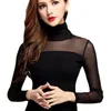 Women's Blouses Tops Women Sexy Mesh Blouse Shirt Elastic For Work Fashion Casual Long Sleeve Lace And Hollow Woman Autumn