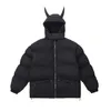 Зимняя куртка с капюшоном вниз по уличной одежде Паркас Сплошное цвет дьявольские рога сгущают теплые пузырьковые пальто