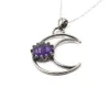 Natural Gem Stone Crystal Amethyst Crescent Moon Pendant & Necklace Jewelry For Men Women Party Gift Fashion Accessories BH019