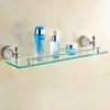 Bathroom Shelves Solid Brass Golden Shower Wall Holder Shampoo Storage Rack Bath Accessories Single Tempered Glass Shelf 5213