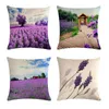 Pillow 1lot Lavender Floral Print Throw Covers 4pc Linen Hand Painted Flowers Vintage Decorative Pillows For Home