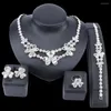 Necklace Earrings Set Chic Women African Jewelry Silver Flower Shape Party Wedding Jewellery For Brides Dubai