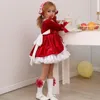 Girl Dresses 4Pcs Spain Baby Plush Dress Set Kids Lolita Wedding Birthday Party Lace Toddler Patchwork Christmas Clothes