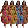 5XL 플러스 사이즈 투피스 드레스 여성 디자이너 프린트 긴팔 탑과 맥시 스커트 세트 2Pcs 복장 무료 배송