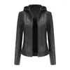 Veste cuir femme 8053 automne/hiver chapeau détachable manteau polaire femme fausse fourrure motard femme