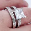 Wedding Rings Vintage Silver Compated Promise Sets Fashion Large Square Zirkon Jewelry Gift Princess Engagement Ring For Women