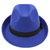 Fedora hattar f￶r kvinnor m￤n roll-up kort grim trilby gangster jazz cap med svart bandband