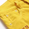 Corduroy Letter Bordado Jeans Autumn Inverno Slim Amarelo Estrelamento Homem Cal￧as Casuais