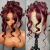 Spetsspårar Body Wave Bourgogne Front Wig 13x4x1 Middle Part Wine Red Synthetic For Women Heat Resistant Hair Party 2210182438782