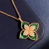 RC Italy Brand Clover Designer Pendant Halsband Rhombic Four Leaf Shining Diamond Crystal 18K Gold Sweet Flower Turquoise Elegant2555387