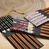 Chopsticks ￥teranv￤ndbara 5 par inst￤llda handgjorda bambu japansk stil naturliga tr￤pinnar sushi mat katt blomma fler f￤rg tr￤hack pinnar 20221018 e3