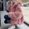 Damen Pelz Kunstmantel Damen Mode verdicken Winter Oversize lose warme Jacke Parker Nerz lässig Leopardenmuster mit Kapuze