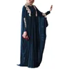 Ethnische Kleidung Elegantes grünes muslimisches Abendkleid Frauen Abaya Lady Langarm Maxi Dubai Kleid Jalabiya Marokkanischer Kaftan Robe