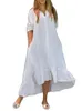 Sıradan Elbiseler Vonda Sonbahar Kadın Parti Maxi Elbise 2022 Katı 34 Kollu Asimetrik Fırıltılı Vestido Beach Sundress6180319
