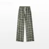 Men's Pants Corduroy Green Plaid For Man Spring Autumn Korean Style Straight Loose Wide Leg Trousers Casual Oversized Men's Clothing