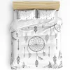 Bettwäsche-Sets Traumfänger Feder Schmetterling Weiß 3-teiliges Set für Schlafzimmer Doppelbett Heimtextilien Bettbezug Quilt Kissenbezug