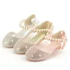Sepatu Pernikahan Anak Perempuan Glitter Sandal Putri anak Hak Datar Merek Baru Pesta Modis Tari dengan Mutiara 220611