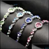 Chain Fashion Blue Crystal Bracelet Link Chain Ocean Heart Colorf Bracelets Jewelry Drop Delivery 2022 Dhy03