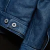 Men's Leather Vintage Blue Genuine Jacket Men Natural Cowhide Coat Autumn Spring Asian Size M-4XL Drop Wholesale