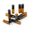 F￶rvaringsflaskor 5-pack b￤rnsten rullglasflaska 3 ml 5 ml 10 ml med rostfritt st￥l p￥fyllningsbar eterisk oljedoftbeh￥llare