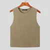 Men's Tank Tops INCERUN Men Solid Color O-neck Summer Sleeveless 2022 Fashion Vests Skinny Folds Streetwear Casual Crop 5XL 7