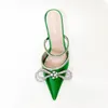 Sandaler 2022 Kvinnors 9 cm stilett High Heeles Satin Rhinestone Bow Hollow Fashion Ladies Trend tofflor SHW125