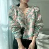 Kvinnors tröjor Sweet V Neck Chic Pearl Button långärmad godis färg cardigans koreanska kläder beskurna cardigan för kvinnliga kappa 221018