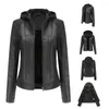 Veste cuir femme 8053 automne/hiver chapeau détachable manteau polaire femme fausse fourrure motard femme