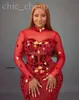 2022 Arabo Aso Ebi Red Mermaid Prom Dresses Cristalli di perline Lussuosa serata formale Festa Secondo ricevimento Compleanno Abiti di fidanzamento Abito ZJ667