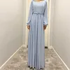 Etnische Kleding Mode Vrouwen V-hals Lange Mouwen Jurk Crinkle Effen Kleur Chiffon Eid Moslim Gewaad Dubai Turkije Islam Kaftan Femme