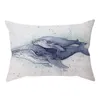 Pillow Blue Ocean Animal Whale Dolphin Watercolor Art Home Decor Sofa Throw Case Cotton Linen Square Chair Cover Cojines