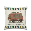 Pillow Happy Campers Cartoon Caravanning Linen Covers Vintage Pillowcase Livingroom Sofa Modern Decorative Throw Pillows Cover