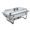 2021 Hot Selling Rostfritt stål Stock Krukor Ekonomisk handlyftad täckning Fullt tallrikar Buffé Chafing Dishes Food Warmer