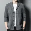 Men's Sweaters 2022 Autumn And Winter Men's Lapel Twist Knitted Cardigan V-neck Single Breasted Real Pocket Sweater