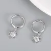 Hoop Earrings Real 925 Sterling Silver Earring For Women Girls Star Zircon Gold Color Huggie Gifts