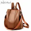 Antitheft Leather Backpack Mulheres Bolsa de ombro vintage Senhoras de alta capacidade Viajar Backpack School Bags Girls Mochila Feminina 220815