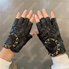 Femmes Designer Gants en cuir véritable en peau de mouton Marque Bright Femme Hiver Gants de luxe Chaud Mode Demi-doigt Coupe-vent Antigel Gant