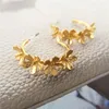 Boucles d'oreilles créoles 18K plaque d'or Punk couleur grande fleur pour les femmes minimaliste déclaration chaîne fête bijoux cerceaux