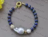 Link Bracelets Z11291 8" 25mm Rondelle Blue Lapis Lazuli White Baroque Keshi Pearl Bracelet Women Fasion Jewelry