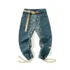 Calças masculinas costurando jeans de jeans japoneses impressos Primavera e outono Hip-Hop Cargo largo Homens de streetwear coreano