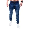 Herr jeans män mode tvättade arbetskläder vårens höstsportbyxor multi ficka casual mens street slitage denim