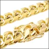 Chains Stainless Steel Jewelry 18K Gold Plated High Polished Miami Cuban Link Necklace Men Punk 15Mm Curb Chain Double Safety Clasp Dhvvc