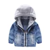 Muababy Baby Boy Denim Jacket Kids 만화 아플리케 상단 가을 어린이 따뜻한 옷이 서리로 둔 유아 일상적인웨어 패션 외모 211023