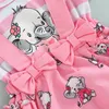 Rompers Infant Girl 2PCS衣装プリーツフライスリーブ漫画プリントパッチワークストライプロンパーボウヘッドバンドベビー服221018