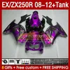 Tank OEM-mässor för Kawasaki Ninja ZX-250 ZX250 EX250 R ZX250R 08 09 10 2011 2012 163NO.201 EX ZX 250R EX250R ZX-250R 2008 2009 2010 11 12 Injektion Fairing Rose Flames