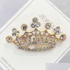 Pins Brooches Fashion Crown Brooches Gold Sier Color Clear Rhinestone Pins Dress Decoration Buckle Badge Jewelry Accessories For Wo Dhqax