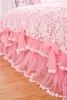 Zestawy pościeli różowe bawełniane satynowe luksusowa koreańska księżniczka koronkowa set król król size jacquard kołdra spódnica spódnica bedspread poduszki