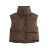 여자 조끼 푹신한 여성 지퍼 업 스탠드 칼라 민소매 가벼운 패딩 자른 퀼팅 겨울 따뜻한 코트 재킷 221018