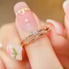 22101801 diamond double rings with side stones au750 18k rose gold butterfly adorable teenage girl birthday gift Women's Jewelry